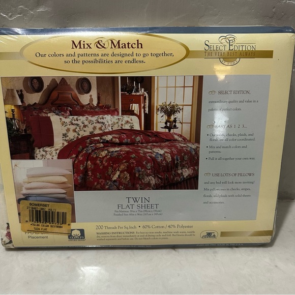 Vintage Twin Flat Sheet Cotten Blend Floral Select Edition 200 Thread Count NEW - Picture 5 of 11